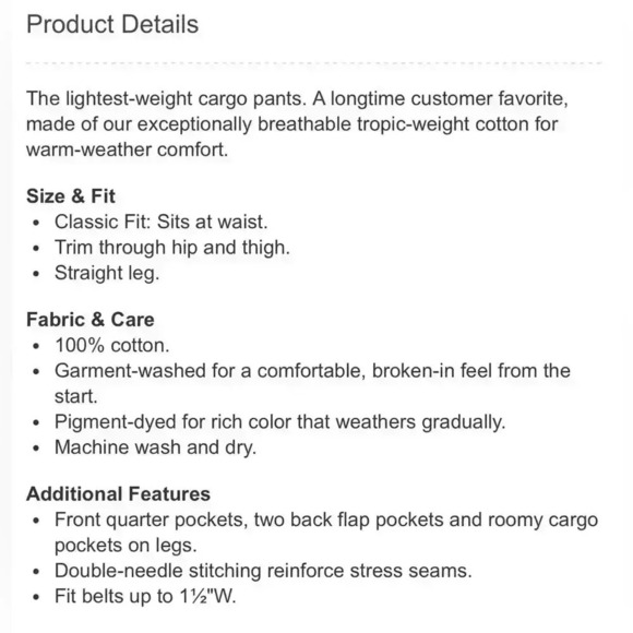 ✅Men’s  LL Bean Cargo Pants Classic Fit - Picture 4 of 12